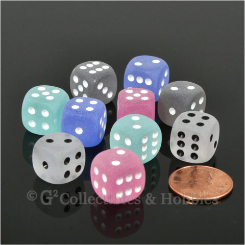 D6 12mm Frosted 10pc Dice Set - 5 Colors