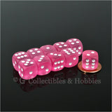 D6 12mm Frosted Pink with White Pips 10pc Dice Set