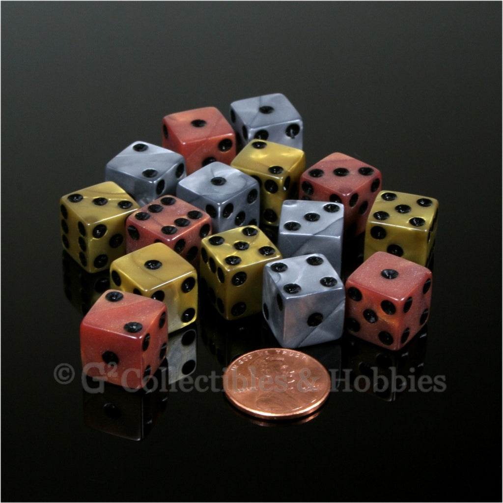 D6 12mm Pearlized Olympic Colors with Black Pips 15pc Dice Set