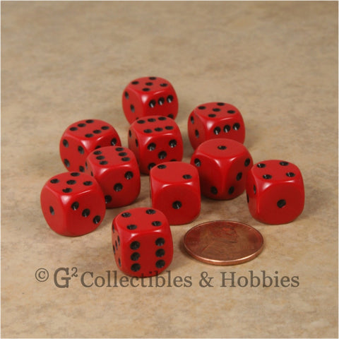 D6 12mm Rounded Edge Red with Black Pips 10pc Dice Set