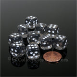 D6 12mm Transparent Smoke Gray with White Pips 10pc Dice Set