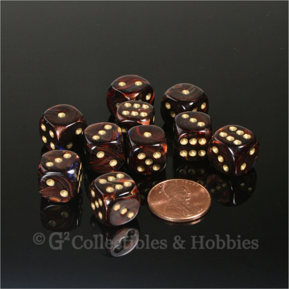 D6 12mm Scarab Blue Blood with Gold Pips 10pc Dice Set