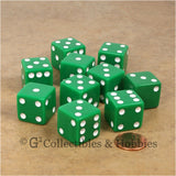D6 19mm Opaque Green with White Pips 10pc Dice Set