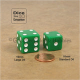 D6 19mm Opaque Green with White Pips 10pc Dice Set