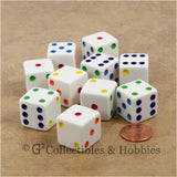 D6 19mm Opaque White with Multi-Color Pips 10pc Dice Set