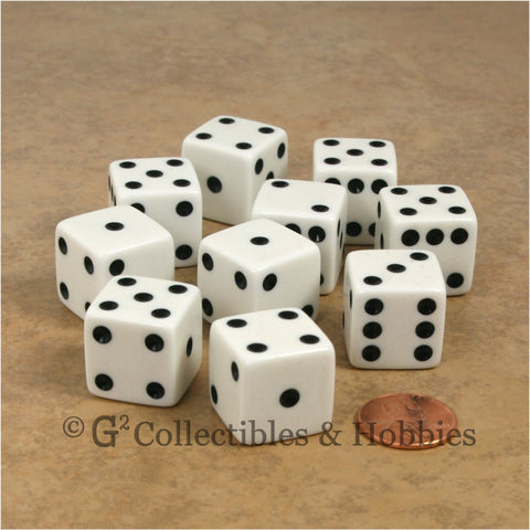 D6 19mm Opaque White with Black Pips 10pc Dice Set