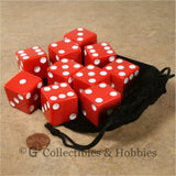 D6 25mm Opaque Red with White Pips 10pc Dice & Bag Set