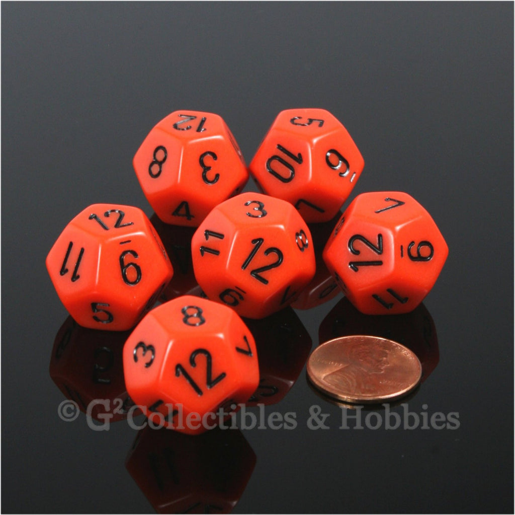 D12 RPG Dice Set : Opaque 6pc - Orange with Black Numbers