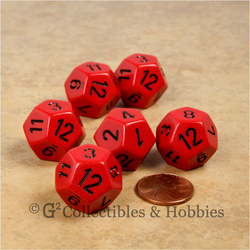 D12 RPG Dice Set : Opaque 6pc - Red with Black Numbers