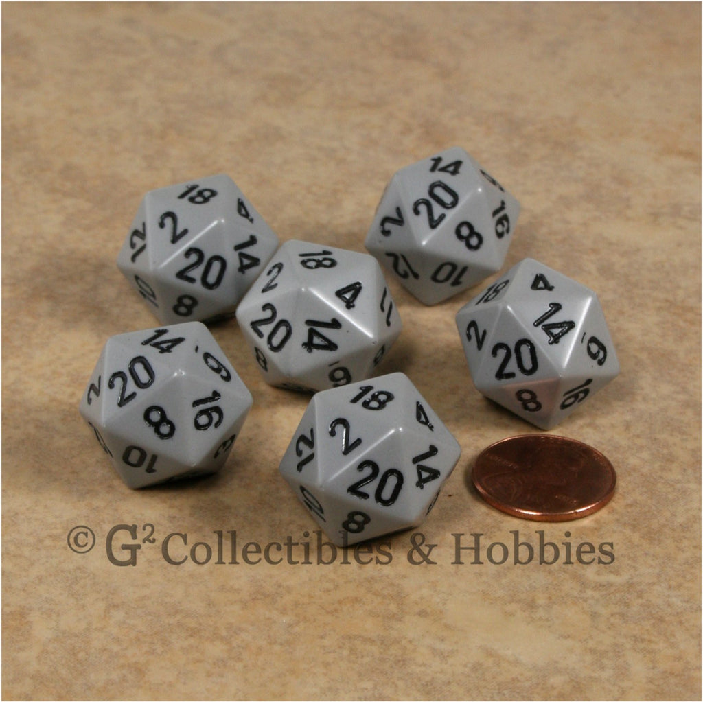 D20 RPG Dice Set : Opaque 6pc - Gray with Black Numbers