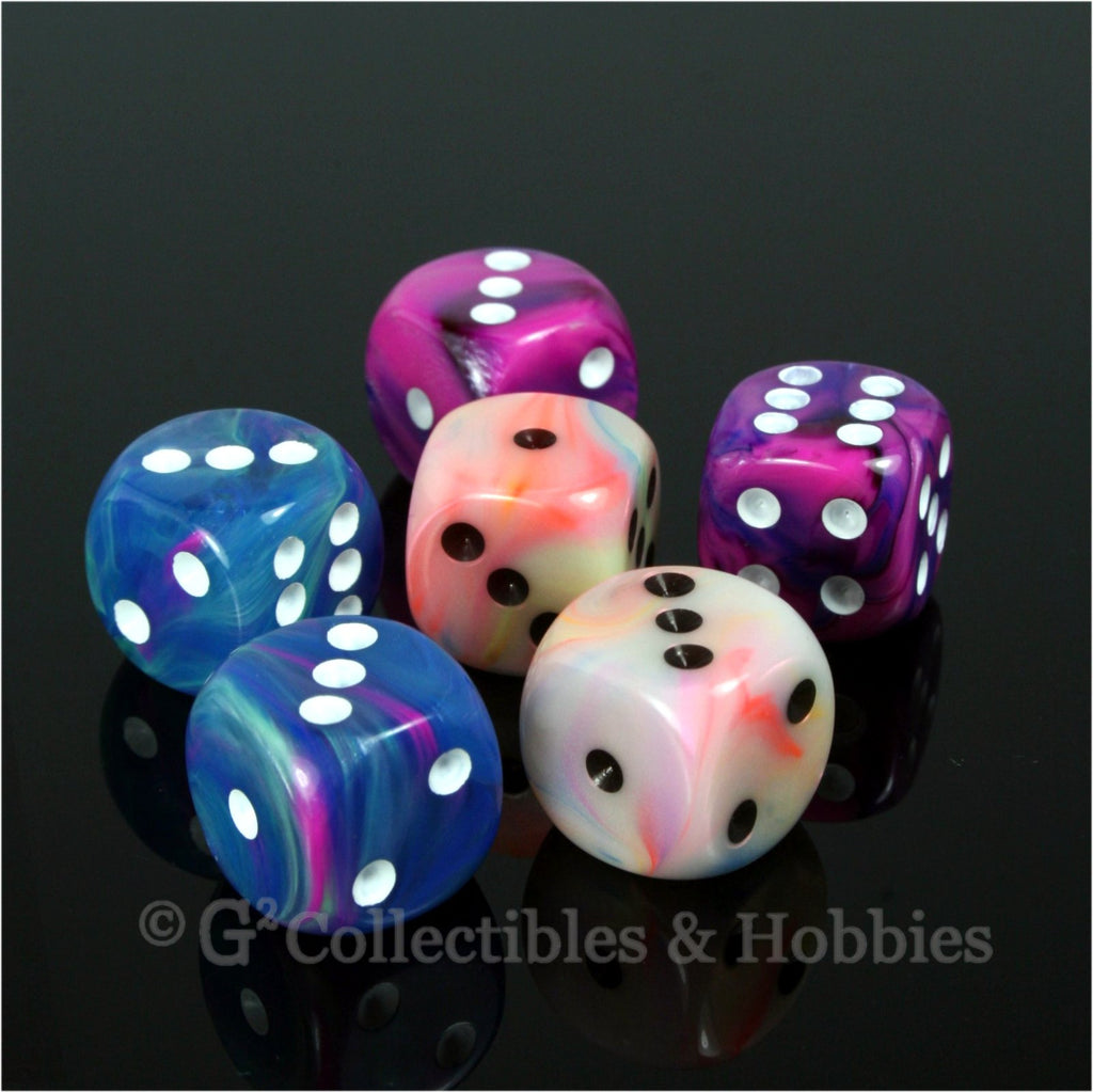 D6 16mm Festive 6pc Dice Set - 3 Colors