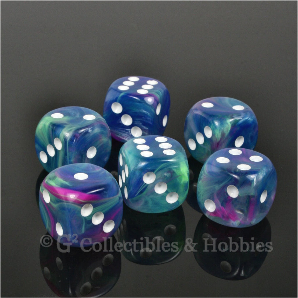 D6 16mm Festive Waterlily with White Pips 6pc Dice Set