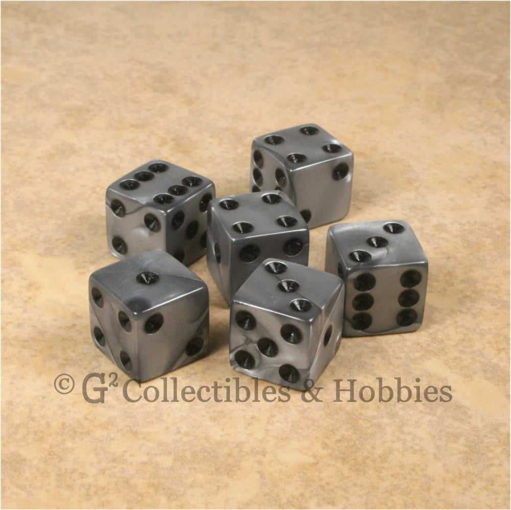 D6 16mm Pearlized Olympic Silver 6pc Dice Set