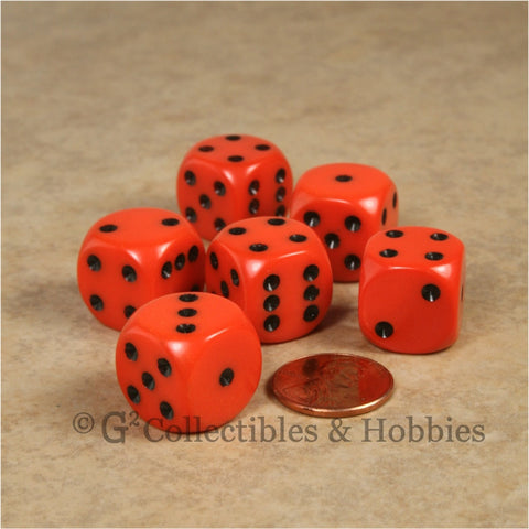 D6 16mm Rounded Edge Orange with Black Pips 6pc Dice Set