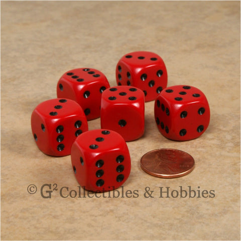 D6 16mm Rounded Edge Red with Black Pips 6pc Dice Set