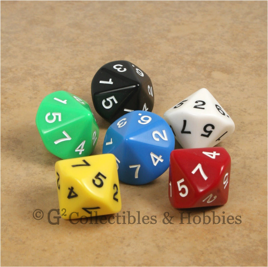 D7 (14 sided) 1 to 7 Twice 20mm Dice Set 6pc - 6 Colors