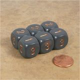 D3 (6 Sided) RPG Dice Set 6pc - Dark Gray with Copper Numbers