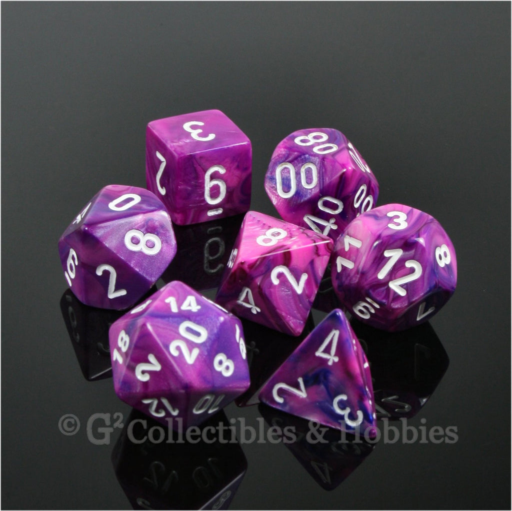 RPG Dice Set Festive Violet with White Numbers 7pc