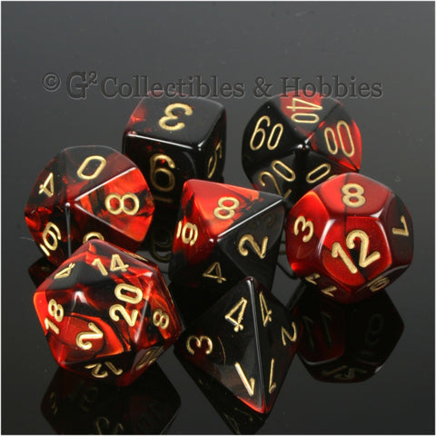RPG Dice Set Gemini Black / Red with Gold Numbers 7pc