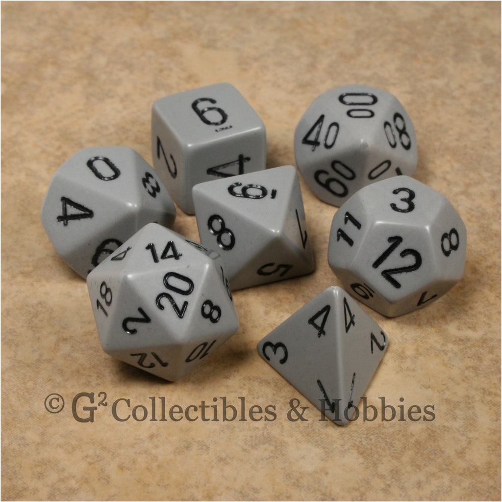 RPG Dice Set Opaque Grey with Black Numbers 7pc