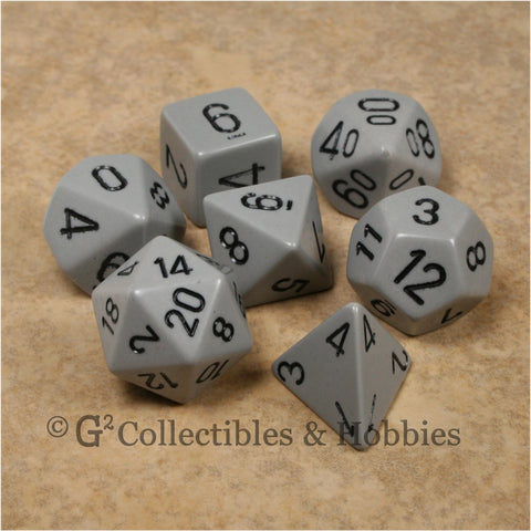 RPG Dice Set Opaque Grey with Black Numbers 7pc