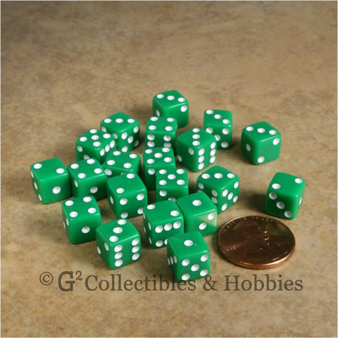 D6 8mm Opaque Green with White Pips 20pc Dice Set