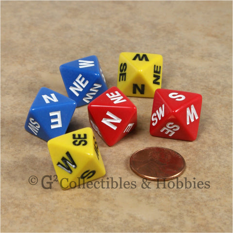 D8 Compass Dice 6pc Set - Red Blue Yellow