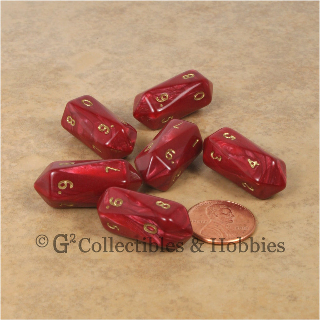 D10 Crystal Pearl Dice 6pc Set - Red
