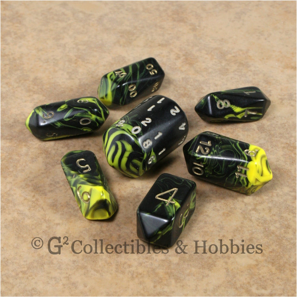 RPG Dice Set Crystal Oblivion Black / Yellow with Gold 7pc