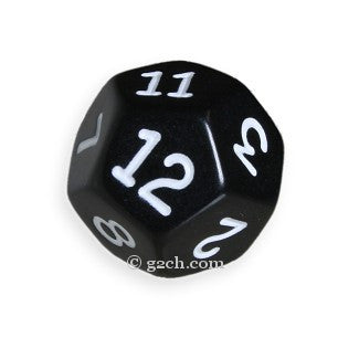 D12 Opaque Black with White Numbers