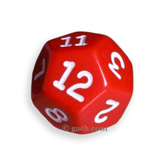 D12 Opaque Red with White Numbers