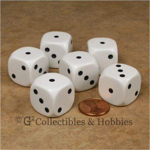D3 (6 Sided) Large 20mm Spotted Dice 6pc Set - 1 to 3 Twice