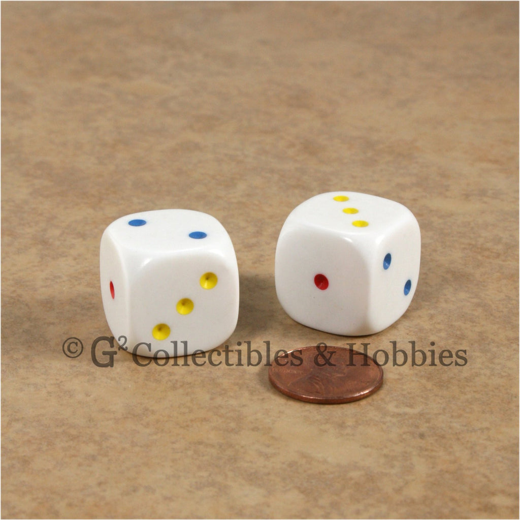 D3 (6 Sided) Large 20mm Spotted Dice Pair - 1 to 3 Twice Multi-Color Pips