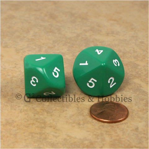 10 Sided D5 1 to 5 Twice Large 20mm Dice Pair - Green