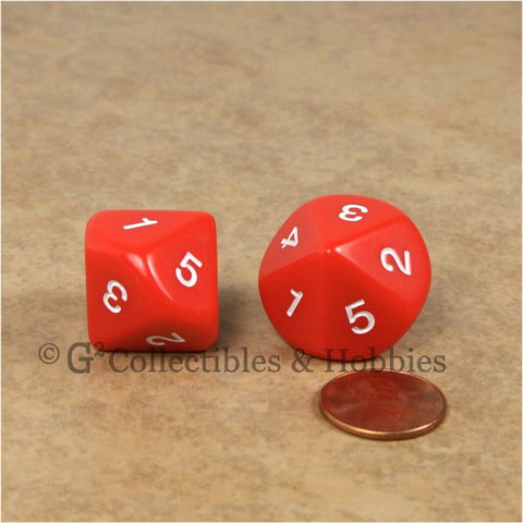 10 Sided D5 1 to 5 Twice Large 20mm Dice Pair - Red