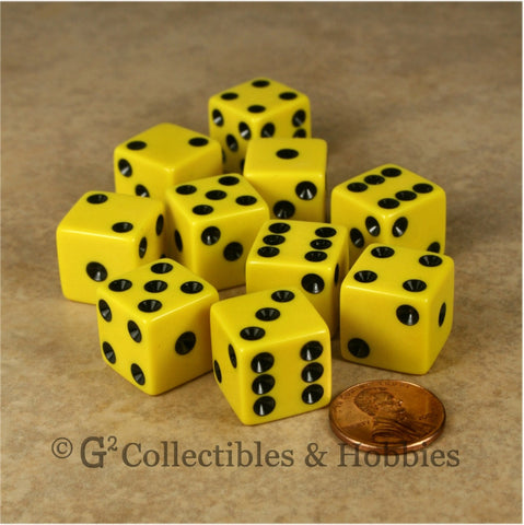 D6 16mm Opaque Yellow with Black Pips 10pc Dice Set