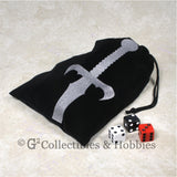 Dice Bag: Large Black Velour with Sword Design
