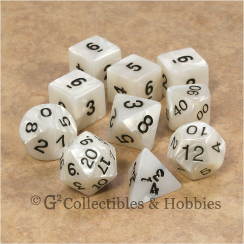 RPG Dice Set Pearlized Gray White 10pc
