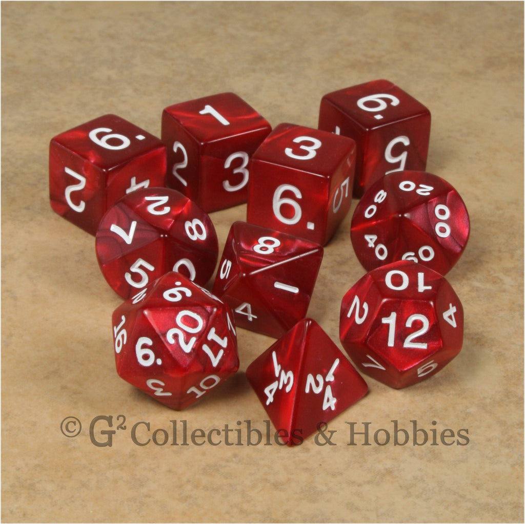 RPG Dice Set Pearlized Red 10pc
