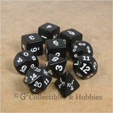 RPG Dice Set Opaque Black with White Numbers 10pc
