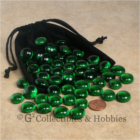 Glass Gaming Stones & Bag Set - 50pc Green