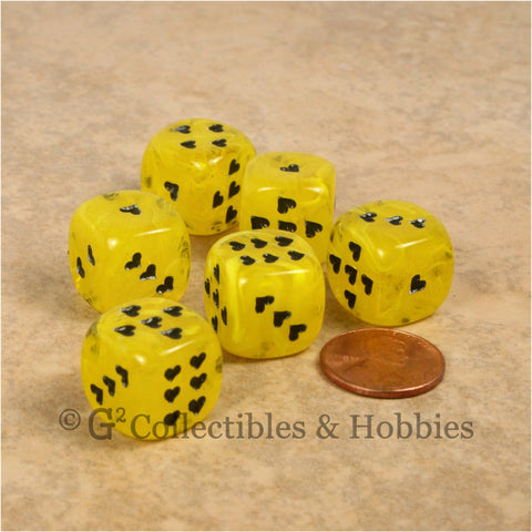 D6 16mm Cirrus Swirl with Heart Pips 6pc Dice Set - Yellow