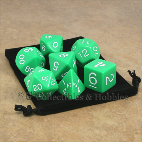 Jumbo RPG 7pc Dice & Bag Set - Green with White Numbers