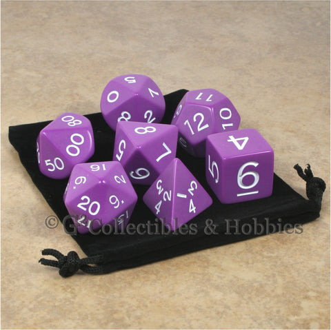 Jumbo RPG 7pc Dice & Bag Set - Purple with White Numbers