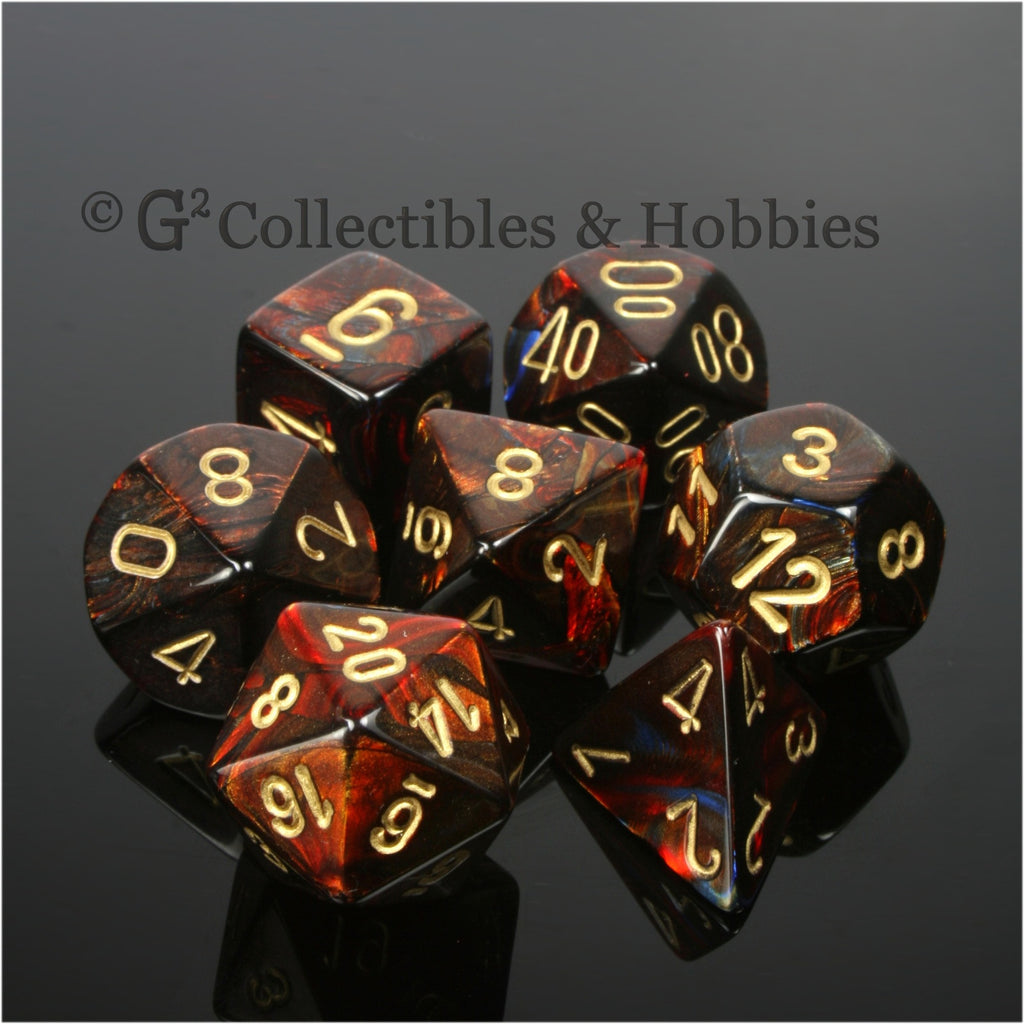 RPG Dice Set Scarab Blue Blood with Gold Numbers 7pc