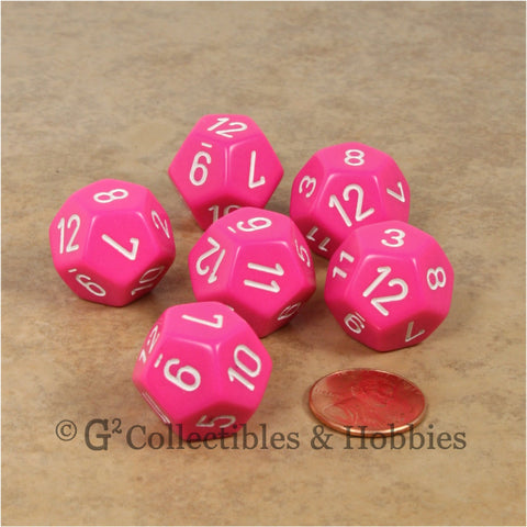 D12 RPG Dice Set : Opaque 6pc - Pink with White Numbers