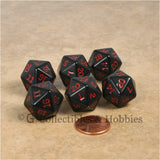 D20 RPG Dice Set : Opaque 6pc - Black with Red Numbers