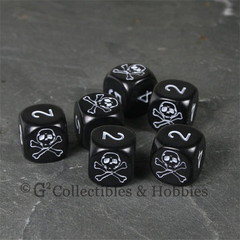 Pirate Skull & Bones 6pc Dice Set - Black