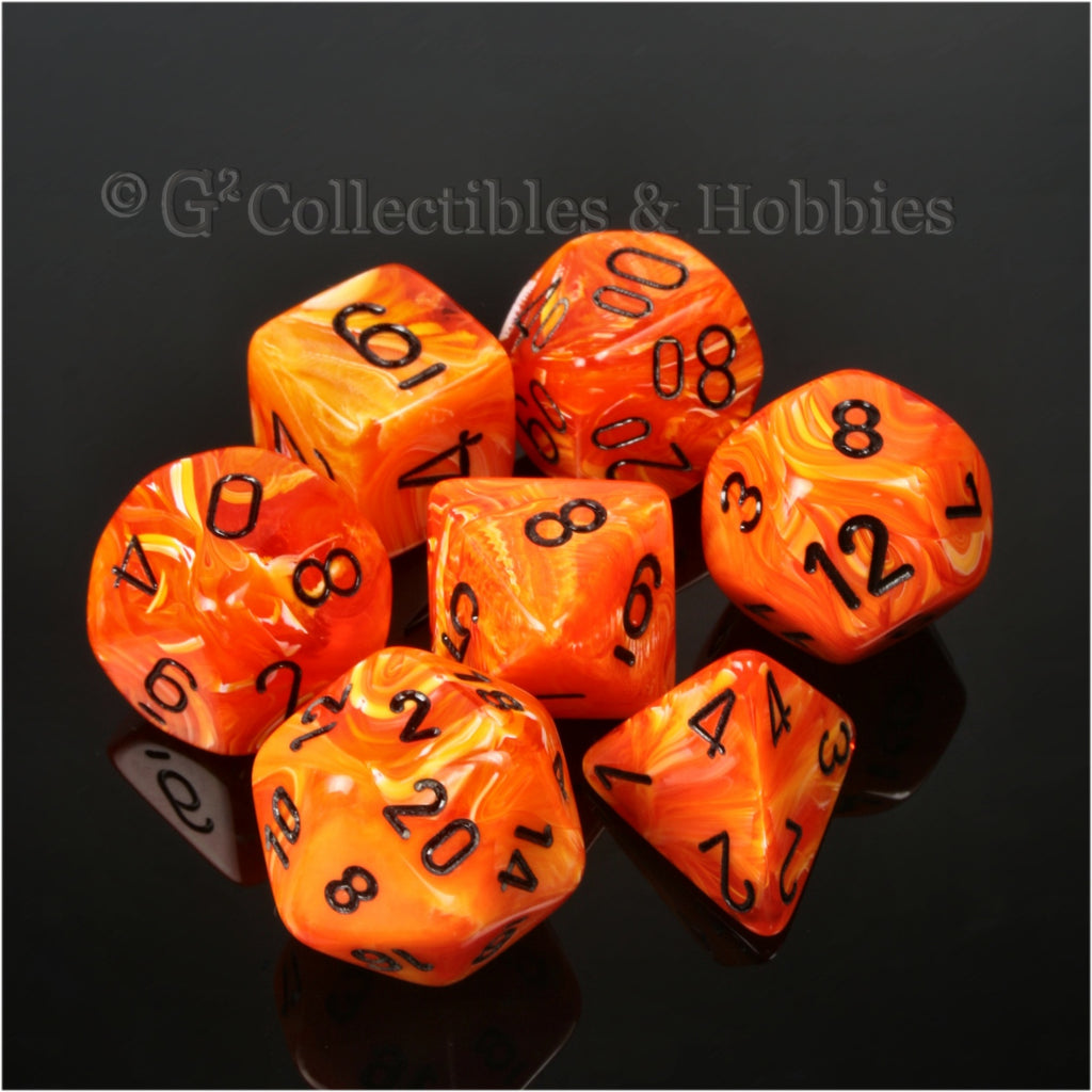 RPG Dice Set Vortex Orange with Black Numbers 7pc
