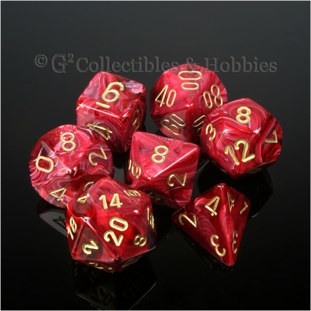 RPG Dice Set Vortex Burgundy with Gold Numbers 7pc